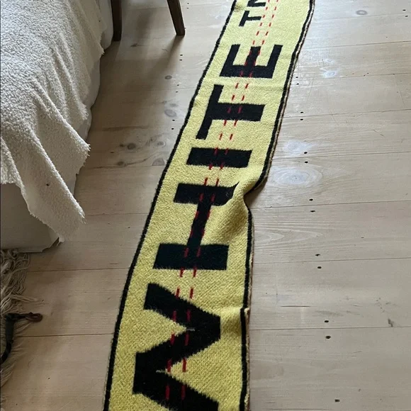 Off White designer Yellow and Black Graphic Knit Scarf